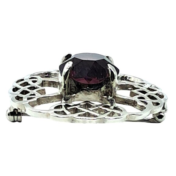 Vintage Celtic Knot Brooch Purple Glass Rhinestone Scottish Art Pewter Pin - Picture 4 of 9